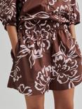 Second Female Bloem Floral Print Cotton Shorts, Brown/White