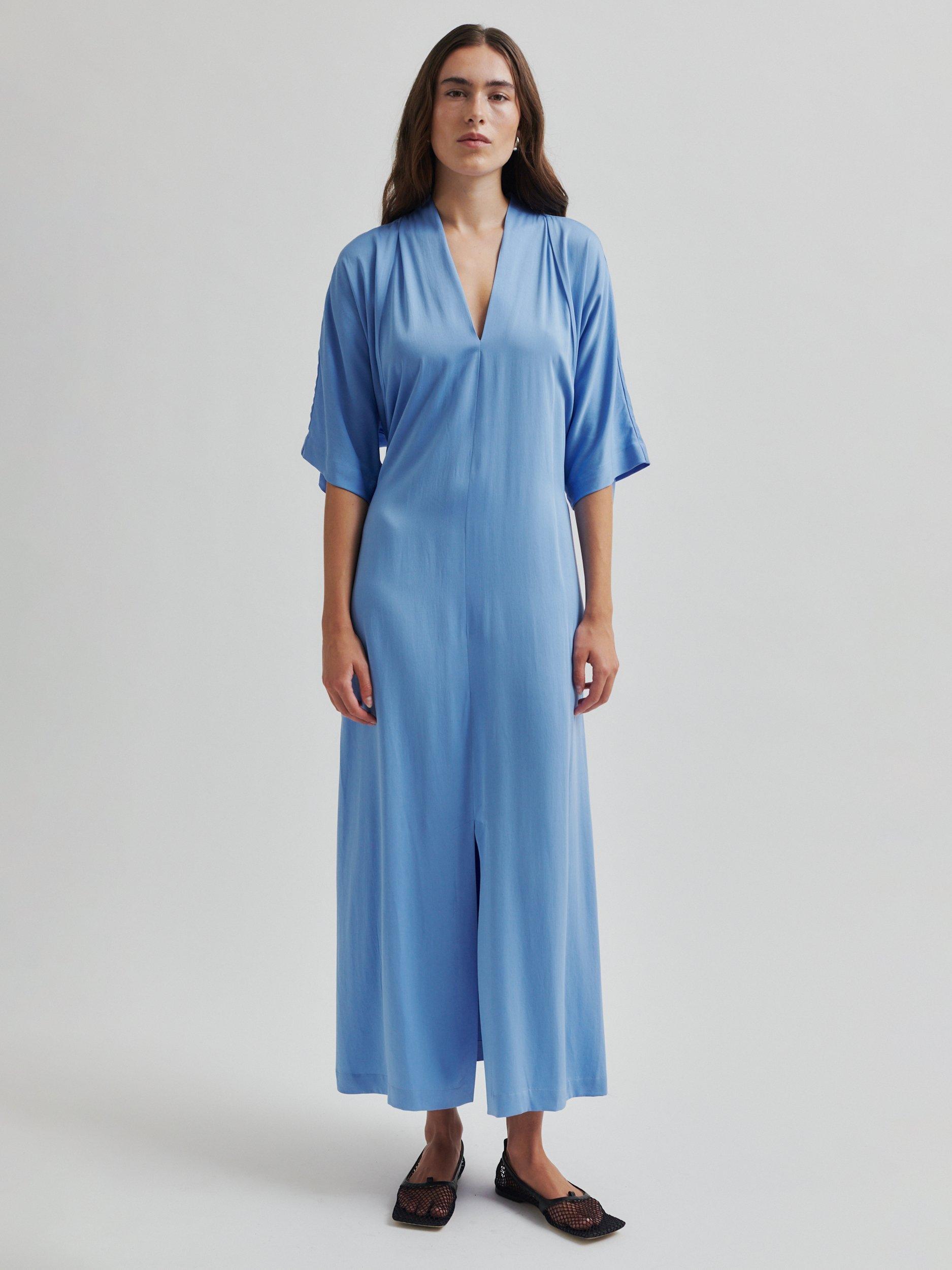 Product image 6 of 7, which shows Second Female Nicola Short Sleeved Maxi Dress, Blue, 6|8