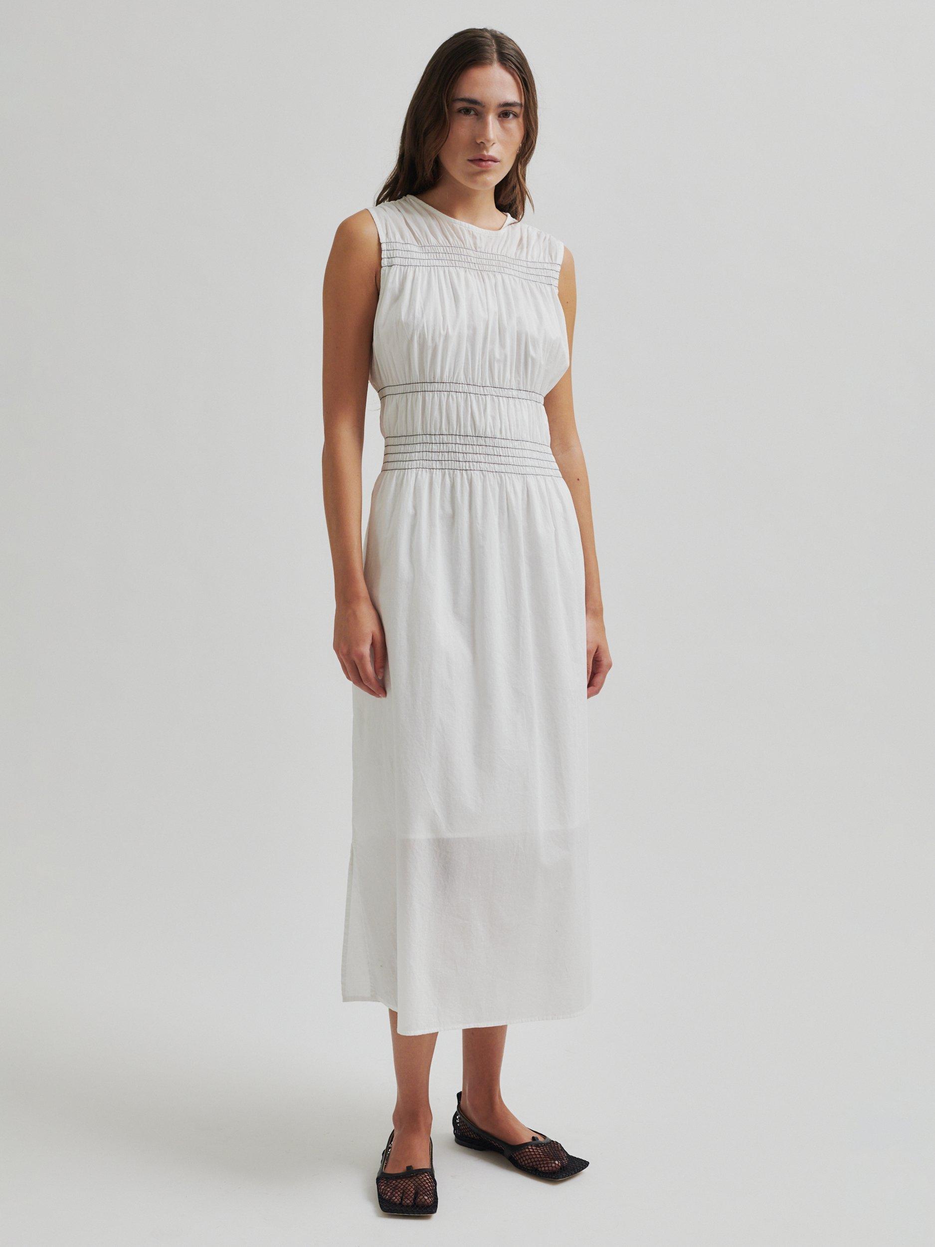 Product image 1 of 6, which shows Second Female Avida Sleeveless Cotton Midi Dress, White, XS
