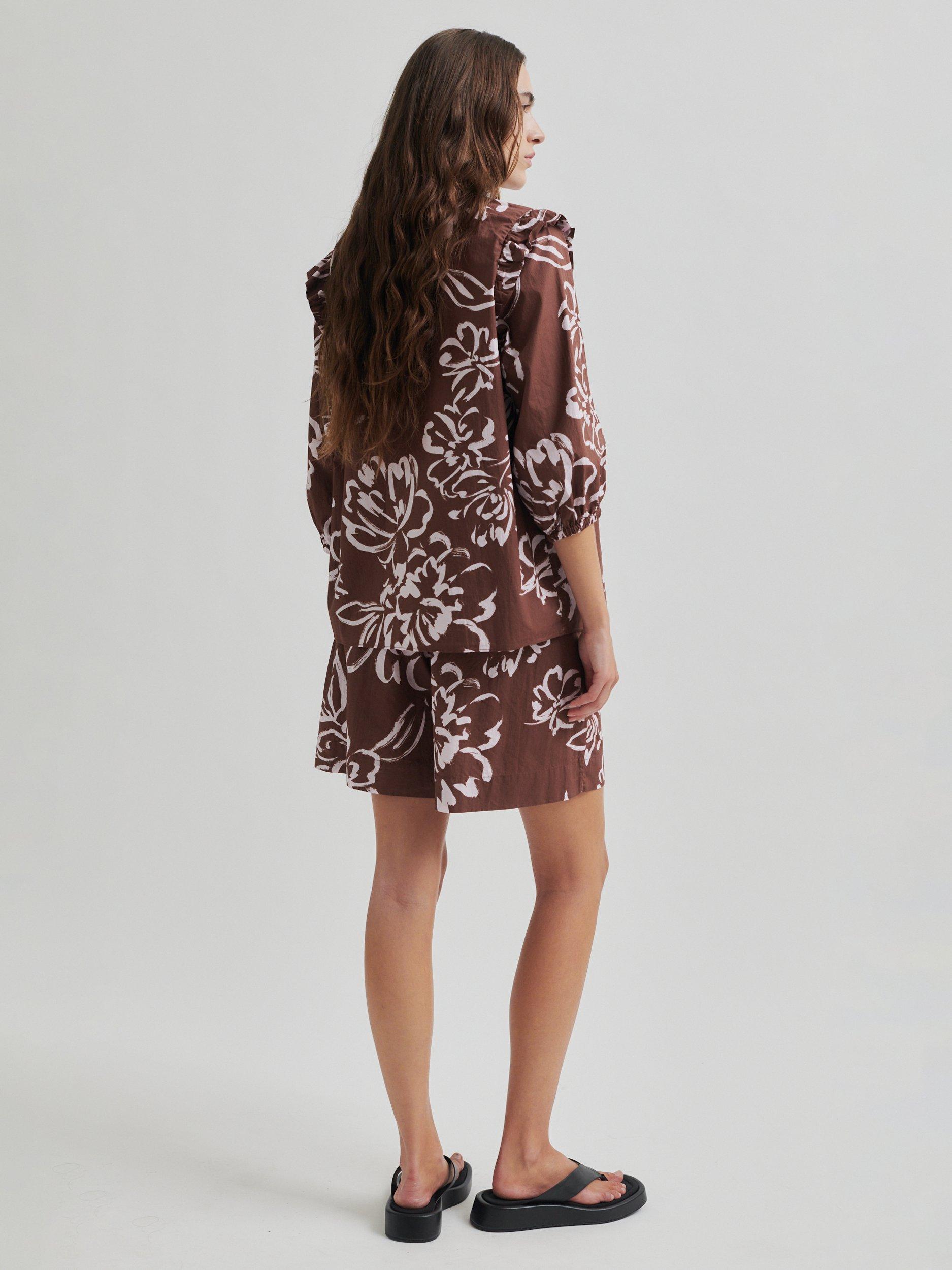 Product image 5 of 7, which shows Second Female Bloem Floral Print Cotton Shirt, Brown/White, XS