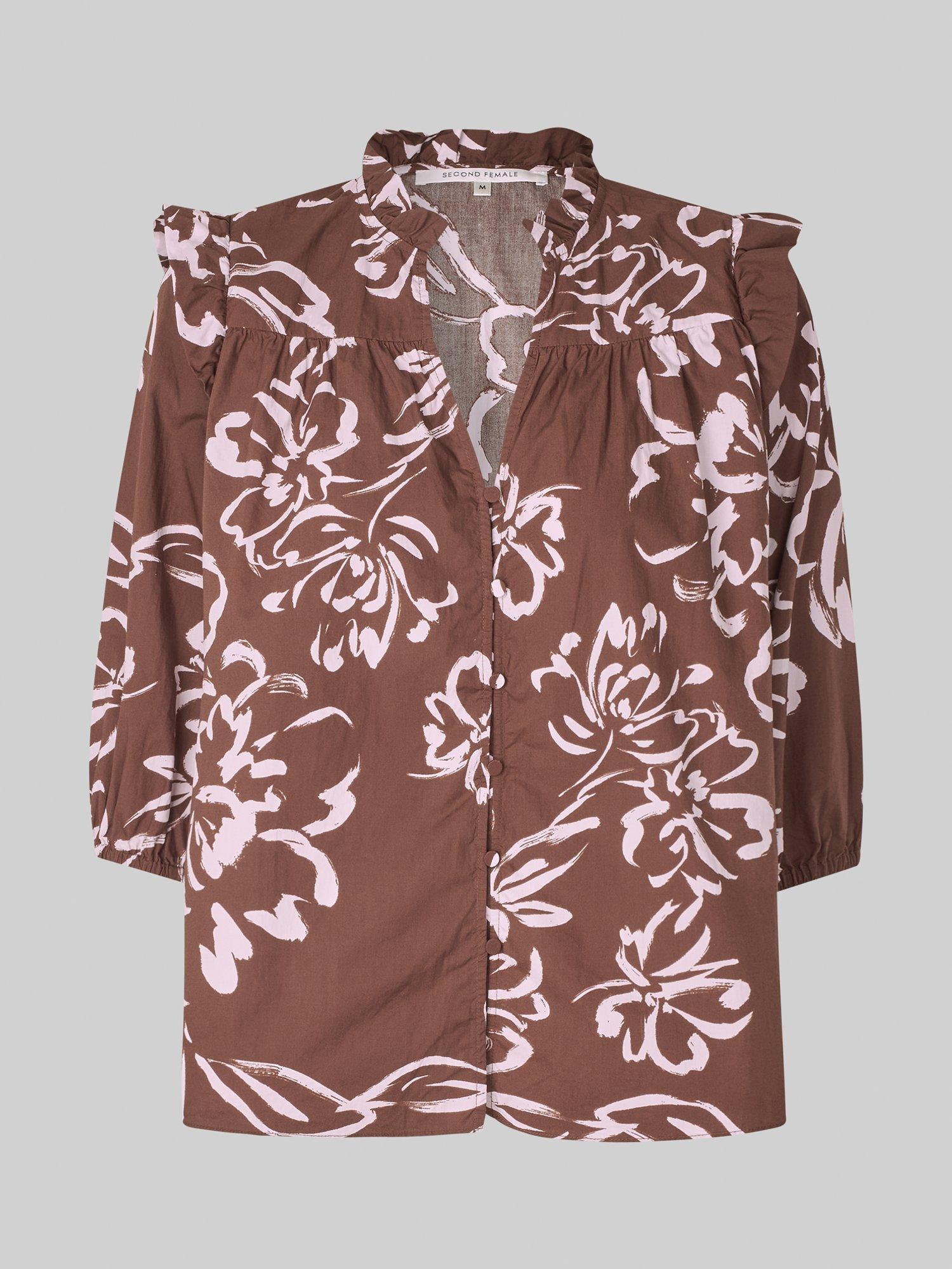 Product image 6 of 7, which shows Second Female Bloem Floral Print Cotton Shirt, Brown/White, XS