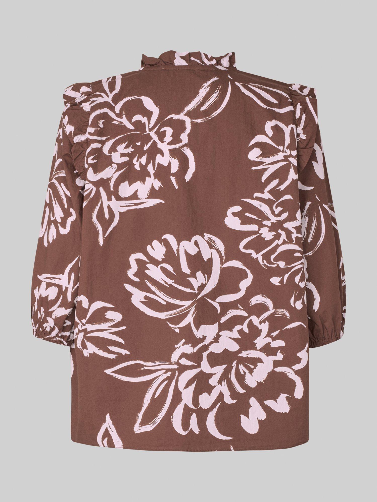 Product image 7 of 7, which shows Second Female Bloem Floral Print Cotton Shirt, Brown/White, XS