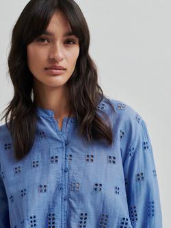 Second Female Elenore Cotton Broderie Shirt, Blue - view 2, Blue