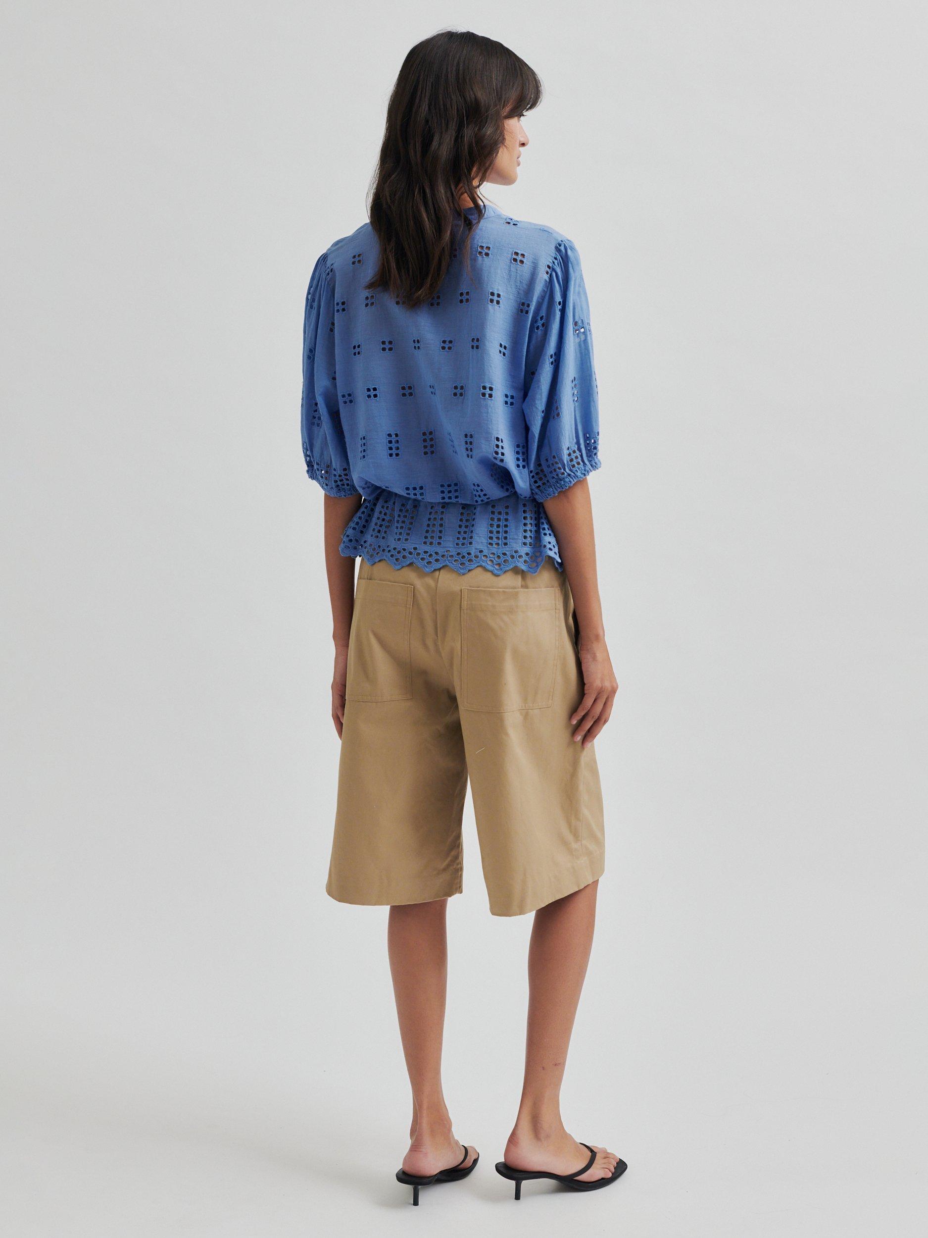 Product image 4 of 6, which shows Second Female Elenore Cotton Broderie Shirt, Blue, 6|8