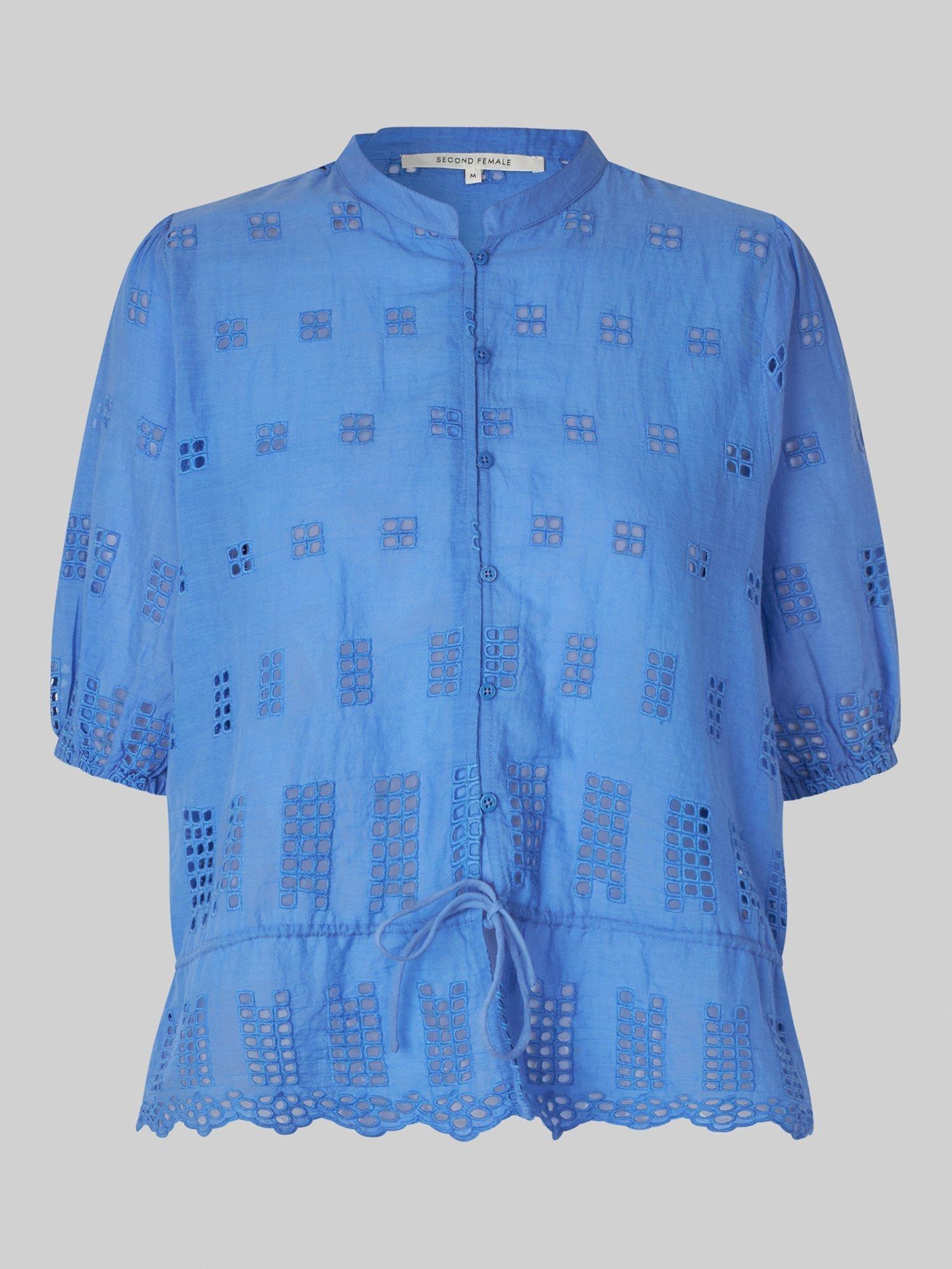 Product image 5 of 6, which shows Second Female Elenore Cotton Broderie Shirt, Blue, 6|8