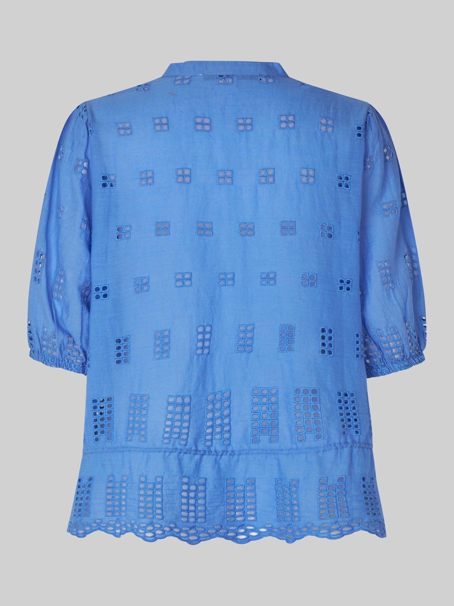 Product image 6 of 6, which shows Second Female Elenore Cotton Broderie Shirt, Blue, 6|8