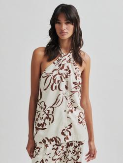 Second Female Blooming Floral Print Halterneck Top containing LENZING™ ECOVERO™ Viscose, White/Brown