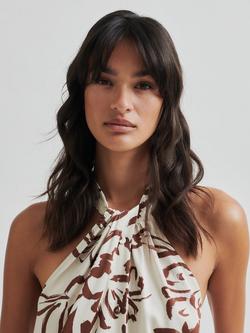 Second Female Blooming Floral Print Halterneck Top containing LENZING™ ECOVERO™ Viscose - view 2, White/Brown