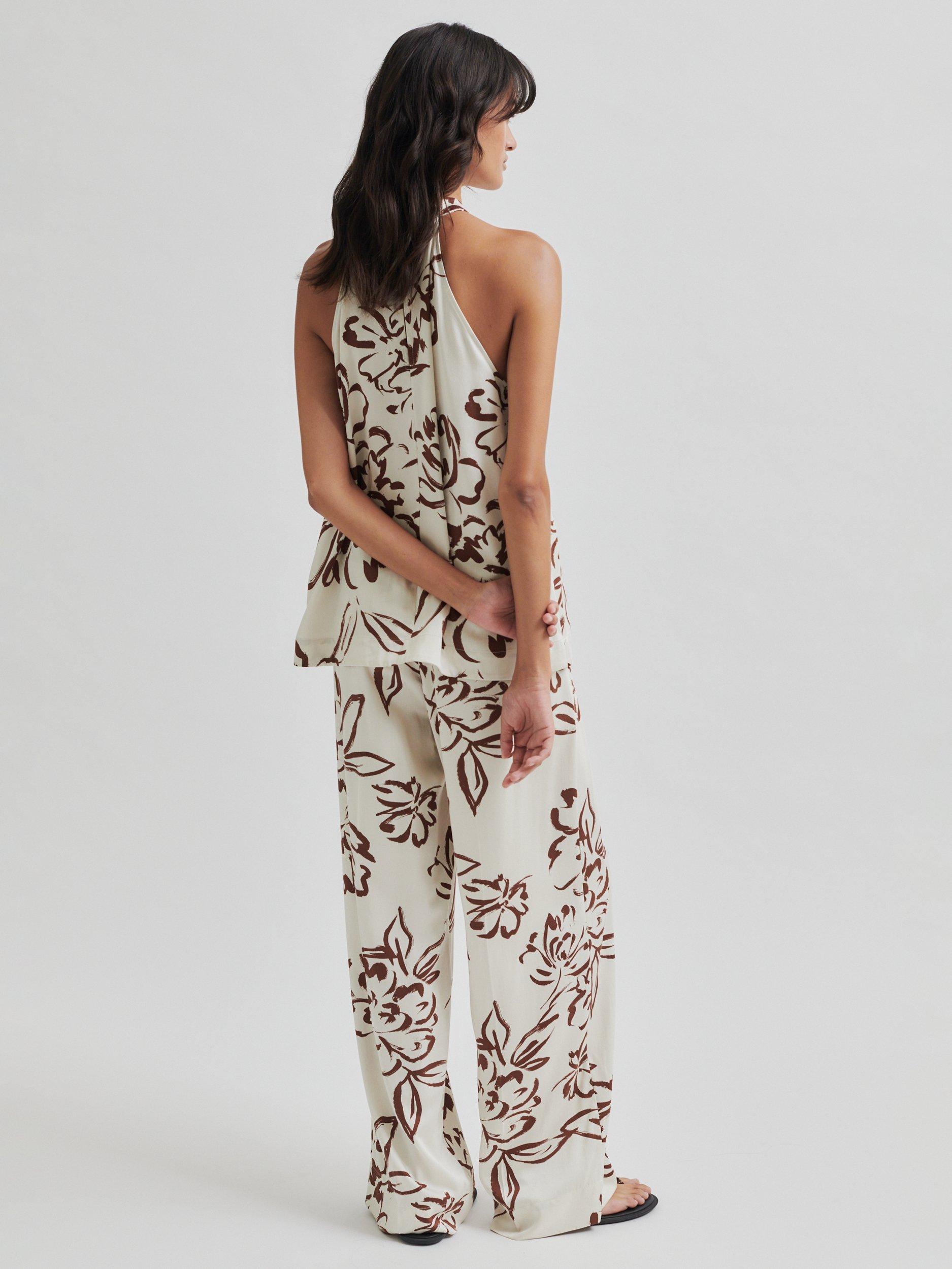 Product image 6 of 8, which shows Second Female Blooming Floral Print Halterneck Top, White/Brown, XS