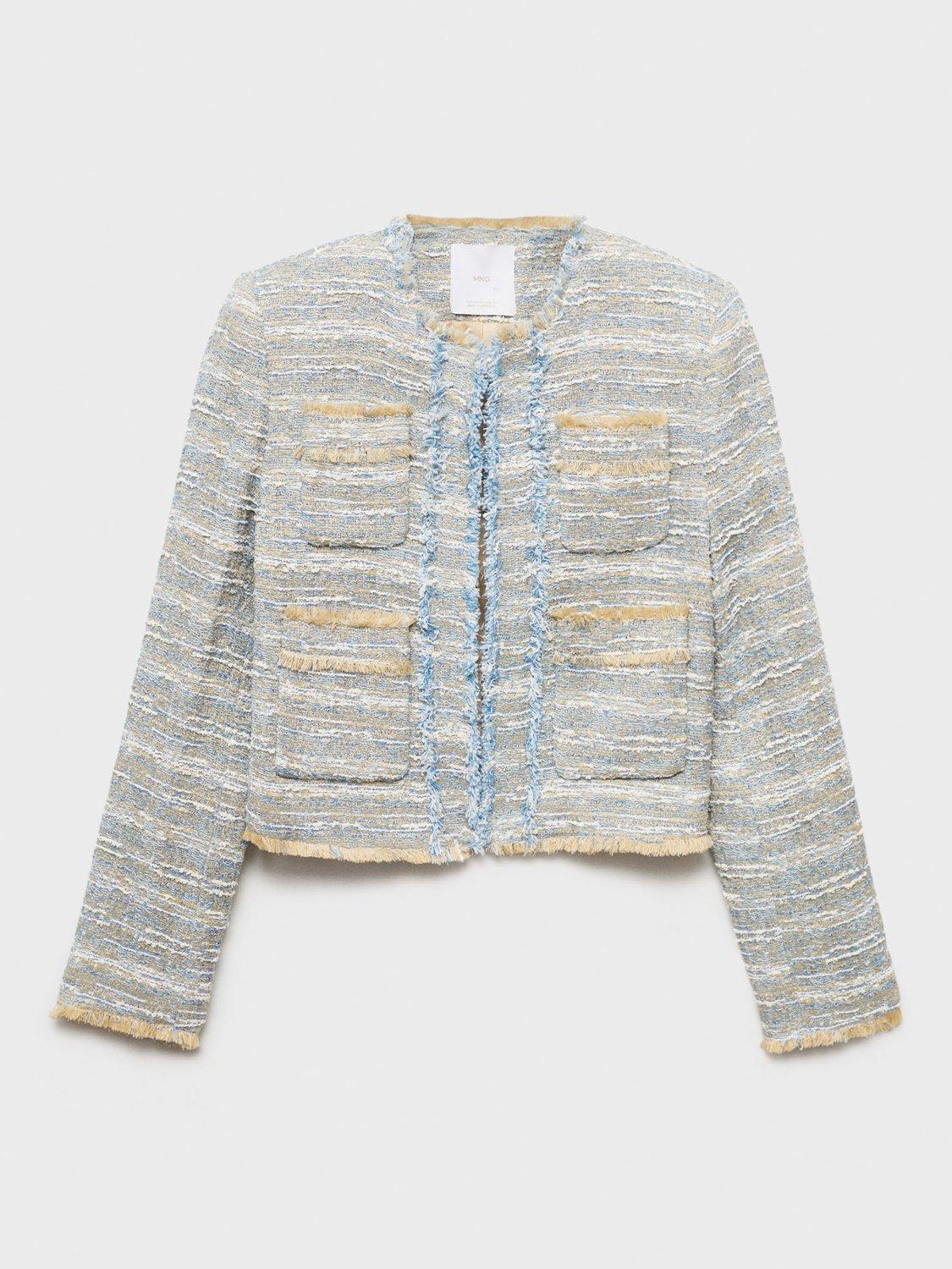 Product image 3 of 9, which shows Mango Salt Tweed Jacket, Pastel Blue, XS