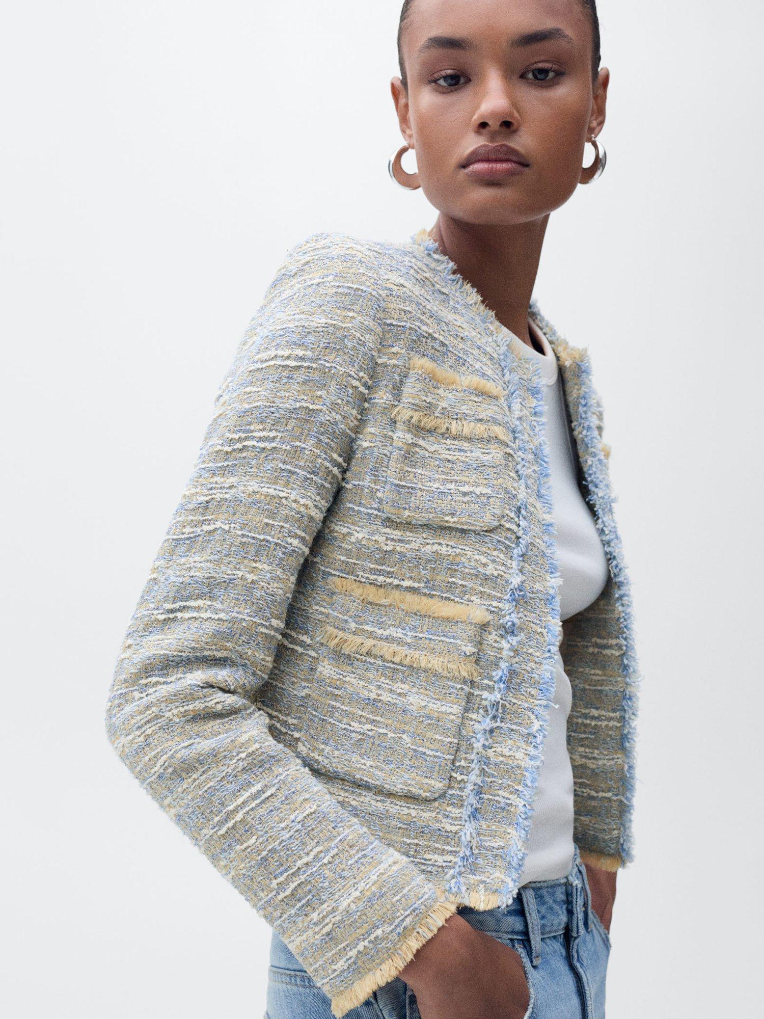 Product image 6 of 9, which shows Mango Salt Tweed Jacket, Pastel Blue, XS