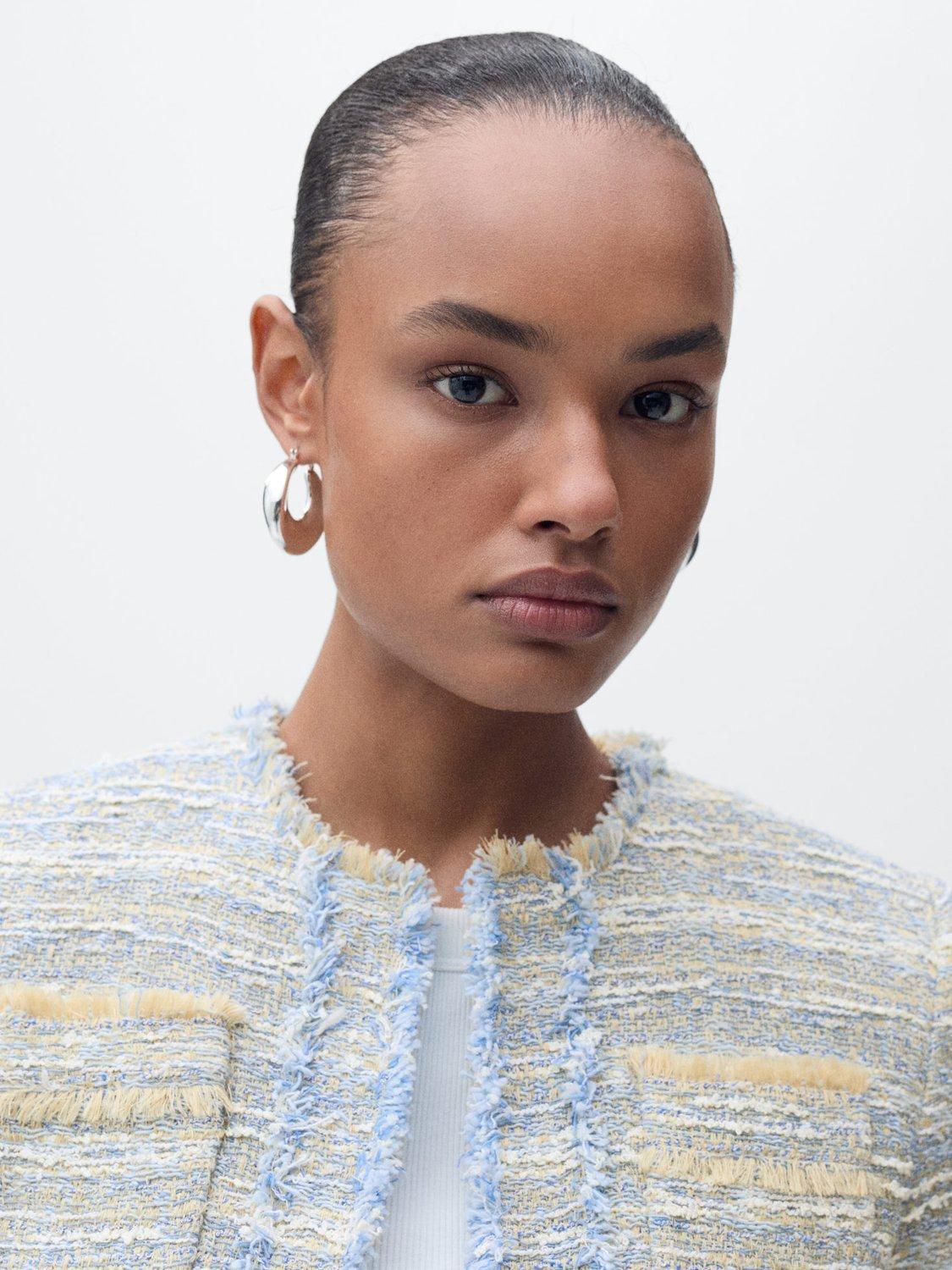 Product image 7 of 9, which shows Mango Salt Tweed Jacket, Pastel Blue, XS