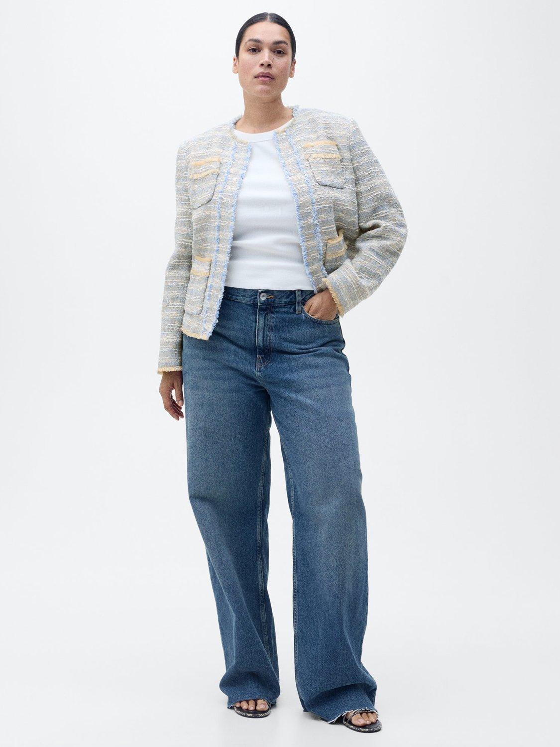 Product image 8 of 9, which shows Mango Salt Tweed Jacket, Pastel Blue, XS