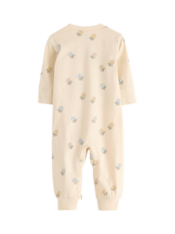Lindex Baby Cotton Floral Print Sleepsuit, Light Beige - view 2, Light Beige