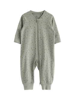 Lindex Baby Cotton Applique Spot Sleepsuit, Dusty Green - view 2, Dusty Green