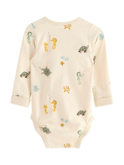 Lindex Baby Sealife Print Long Sleeve Bodysuit, Light Beige - view 2, Light Beige
