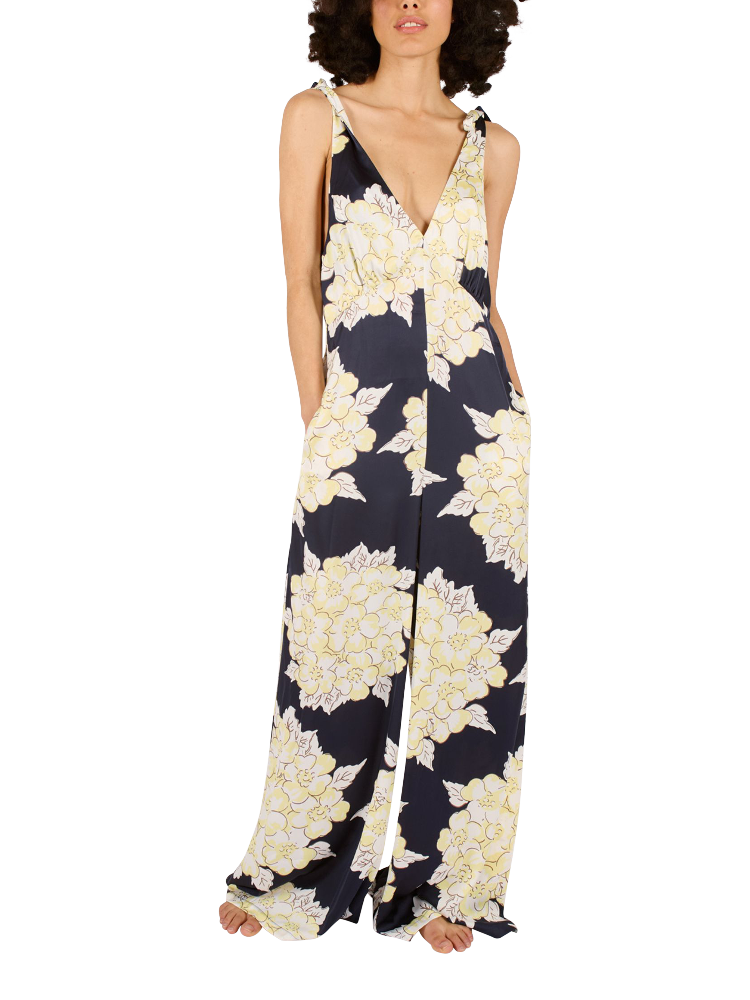 Product image 1 of 6, which shows Traffic People Gracie Blooming Lovely Jumpsuit, Navy/Cream, XS