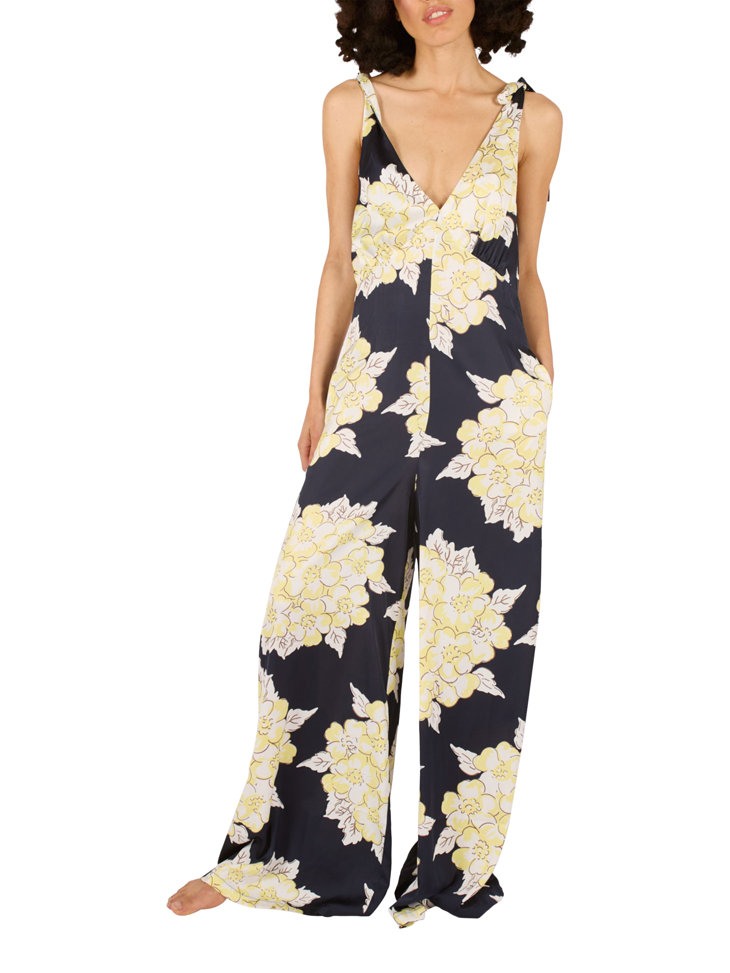 Product image 5 of 6, which shows Traffic People Gracie Blooming Lovely Jumpsuit, Navy/Cream, XS