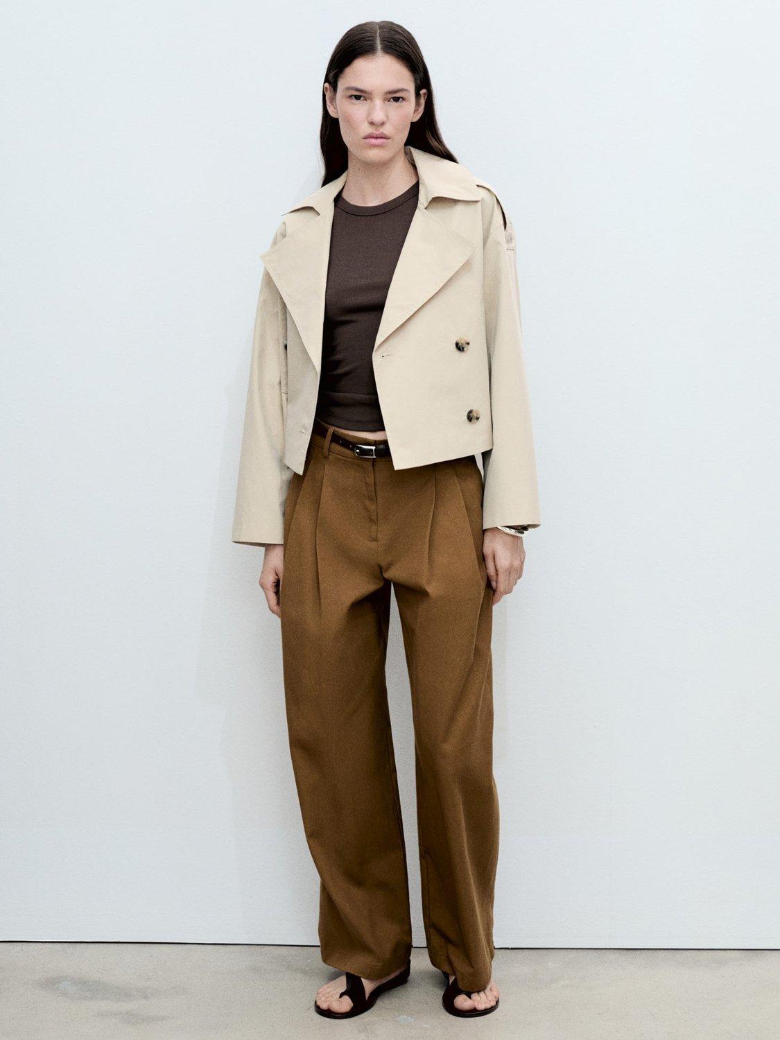 Product image 1 of 11, which shows Mango Lipa Cropped Trench Jacket, Lt Pastel Grey, L
