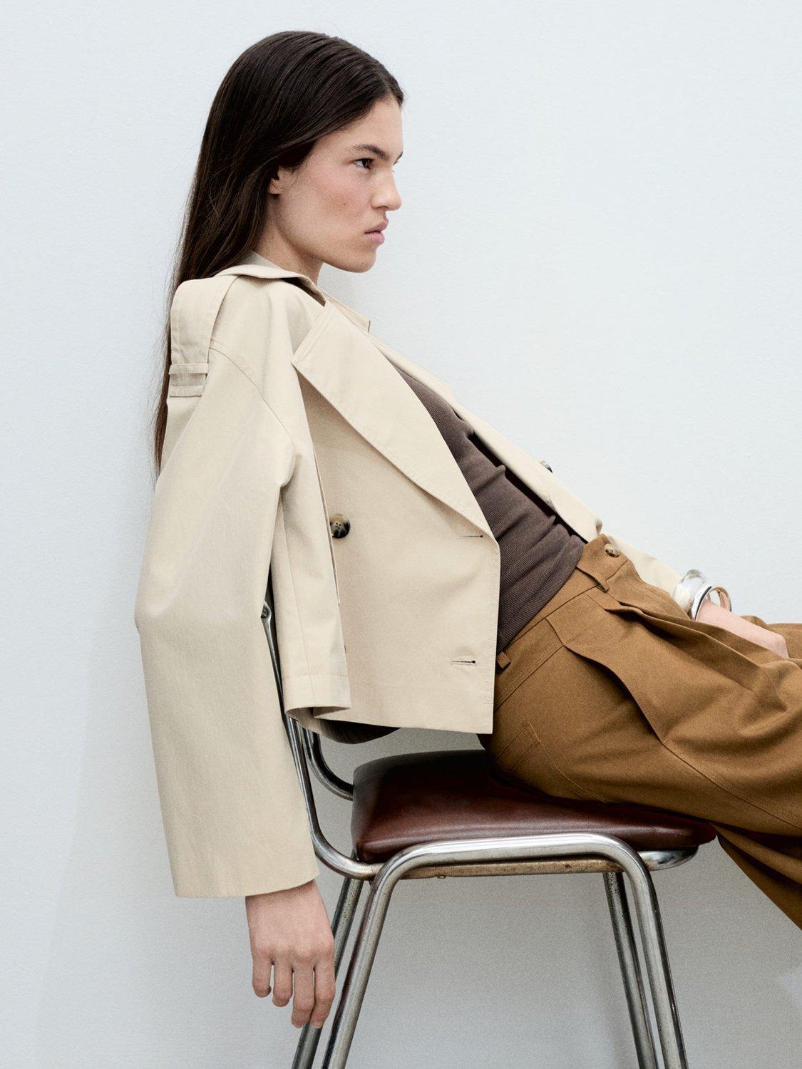 Product image 5 of 11, which shows Mango Lipa Cropped Trench Jacket, Lt Pastel Grey, L