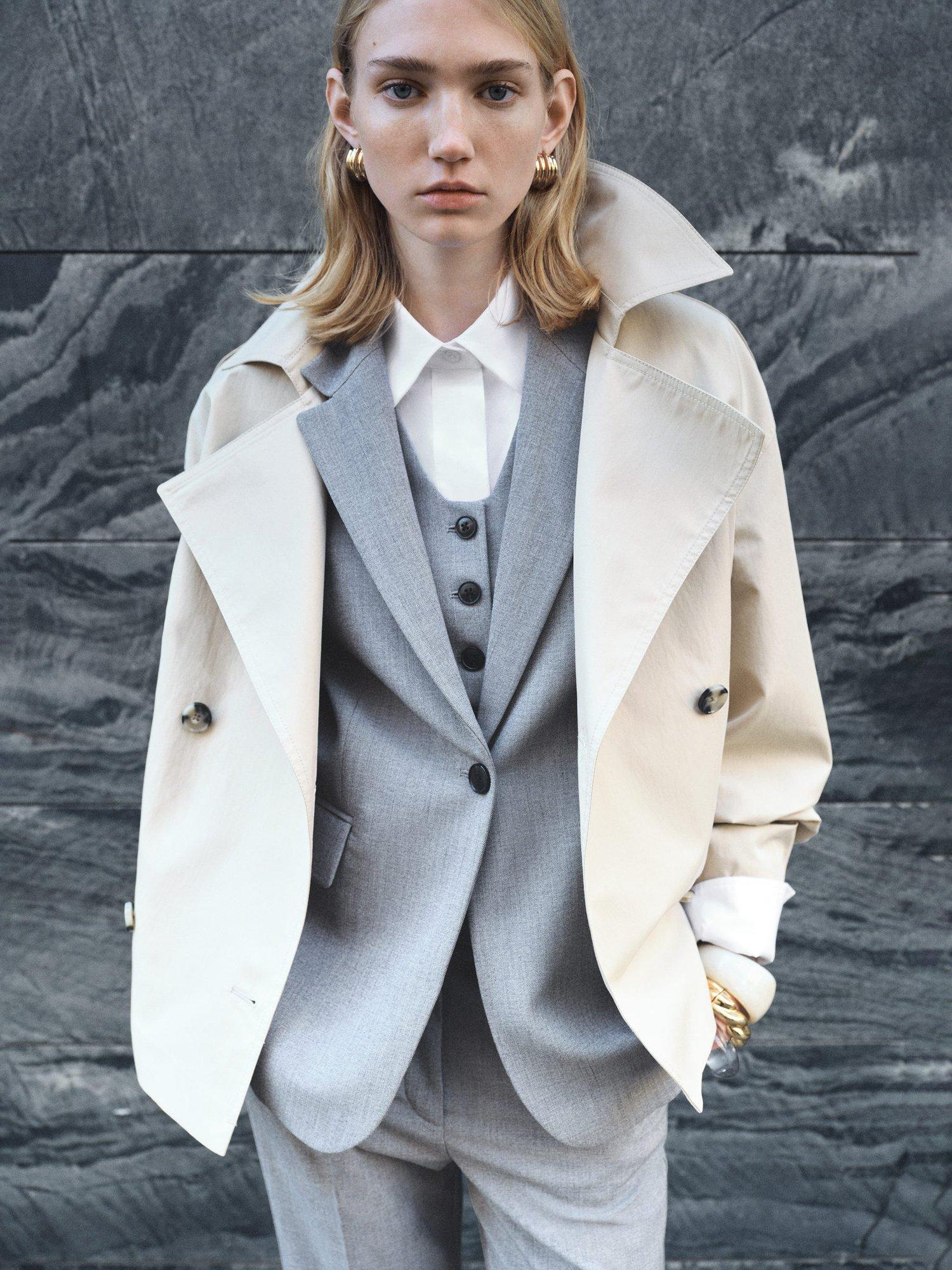 Product image 10 of 11, which shows Mango Lipa Cropped Trench Jacket, Lt Pastel Grey, L