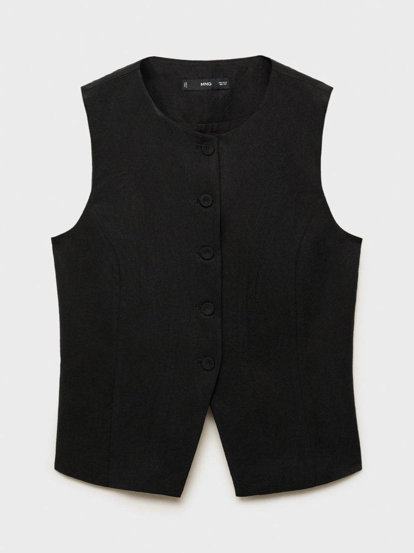 Product image 2 of 7, which shows Mango Amalfi Round Neck Waistcoat, Black, L