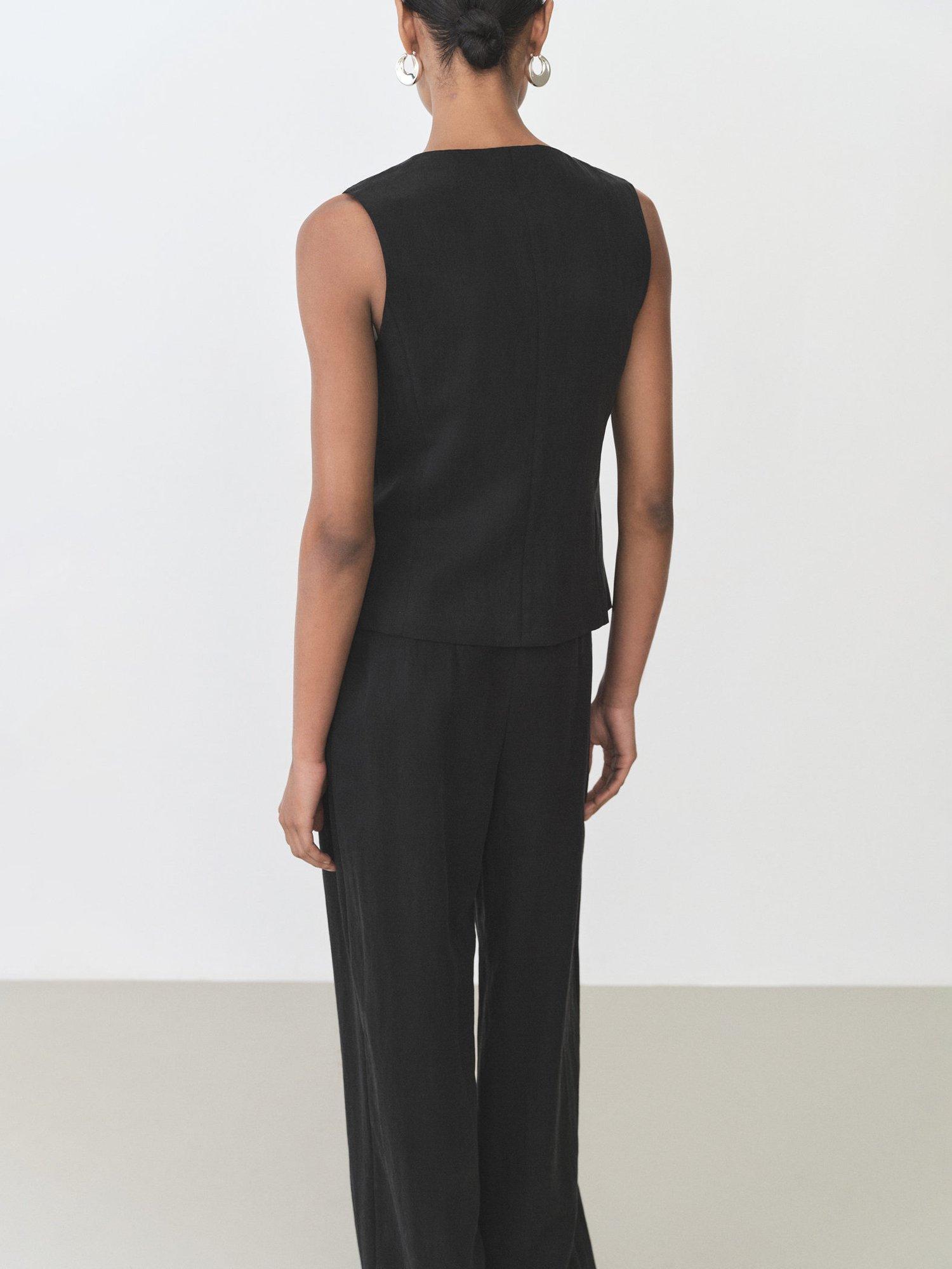 Product image 3 of 7, which shows Mango Amalfi Round Neck Waistcoat, Black, L