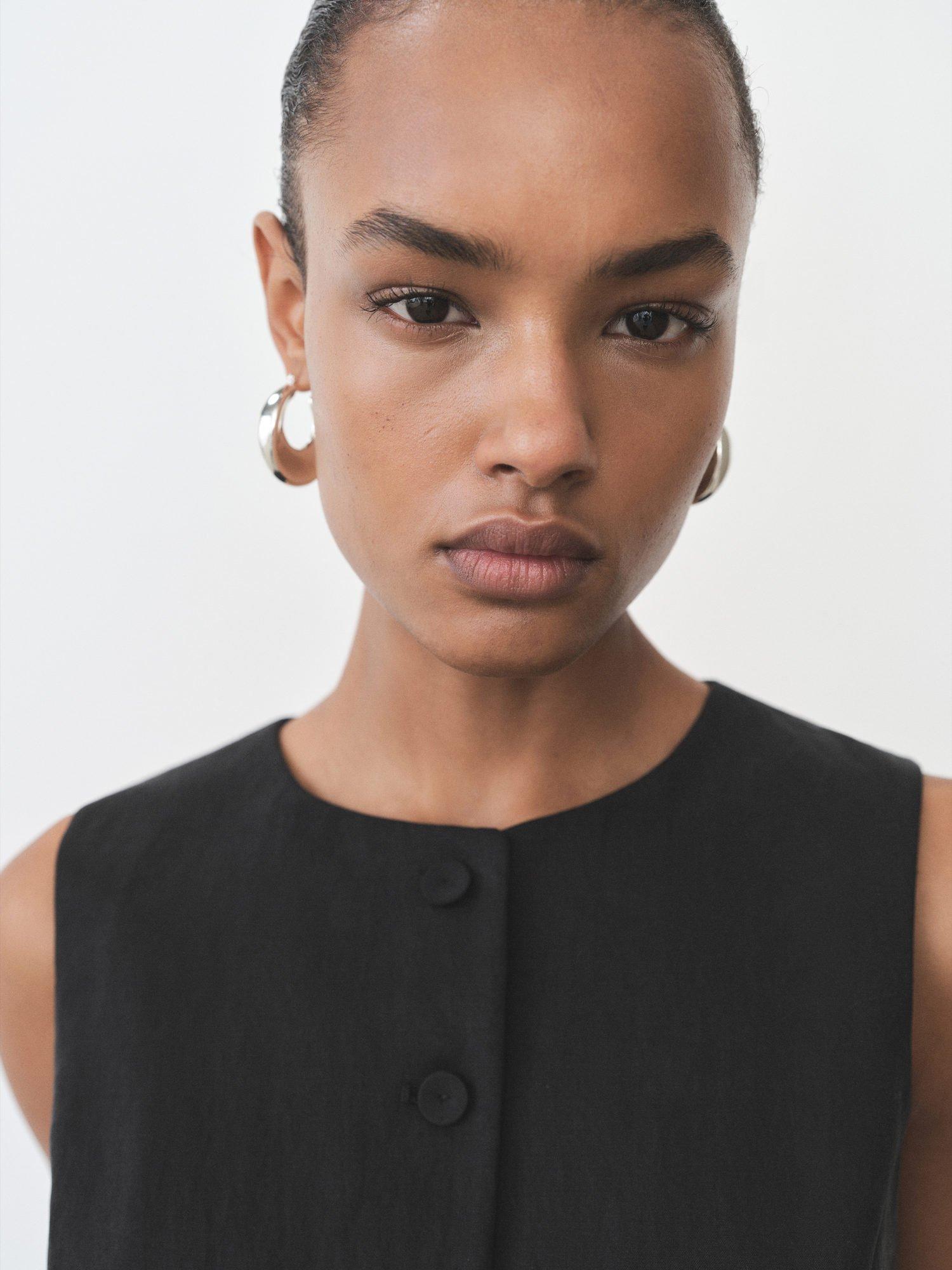 Product image 5 of 7, which shows Mango Amalfi Round Neck Waistcoat, Black, L