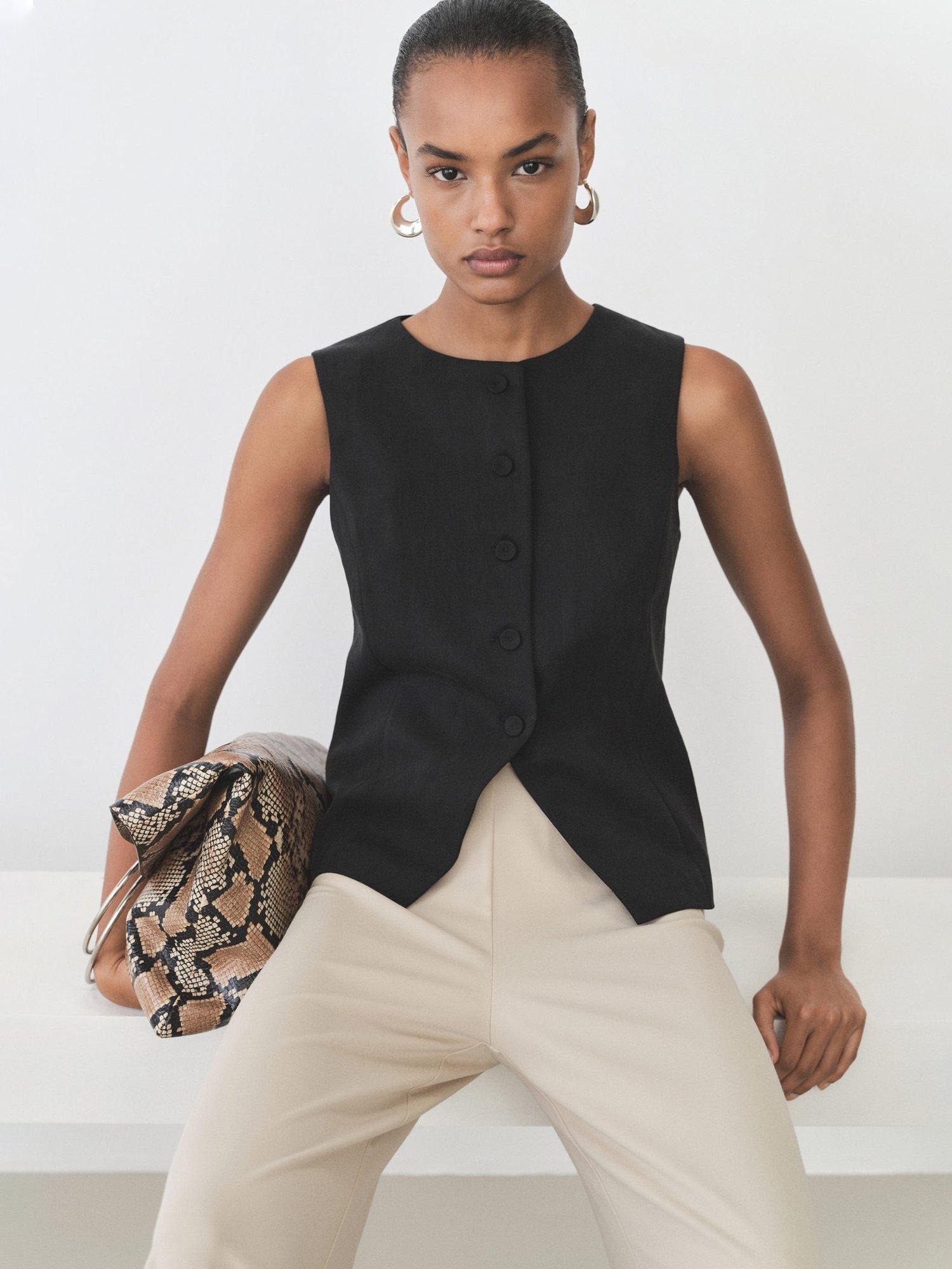 Product image 6 of 7, which shows Mango Amalfi Round Neck Waistcoat, Black, L