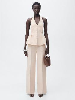 Mango Miso Halterneck Peplum Waistcoat, Light Beige - view 2, Blush