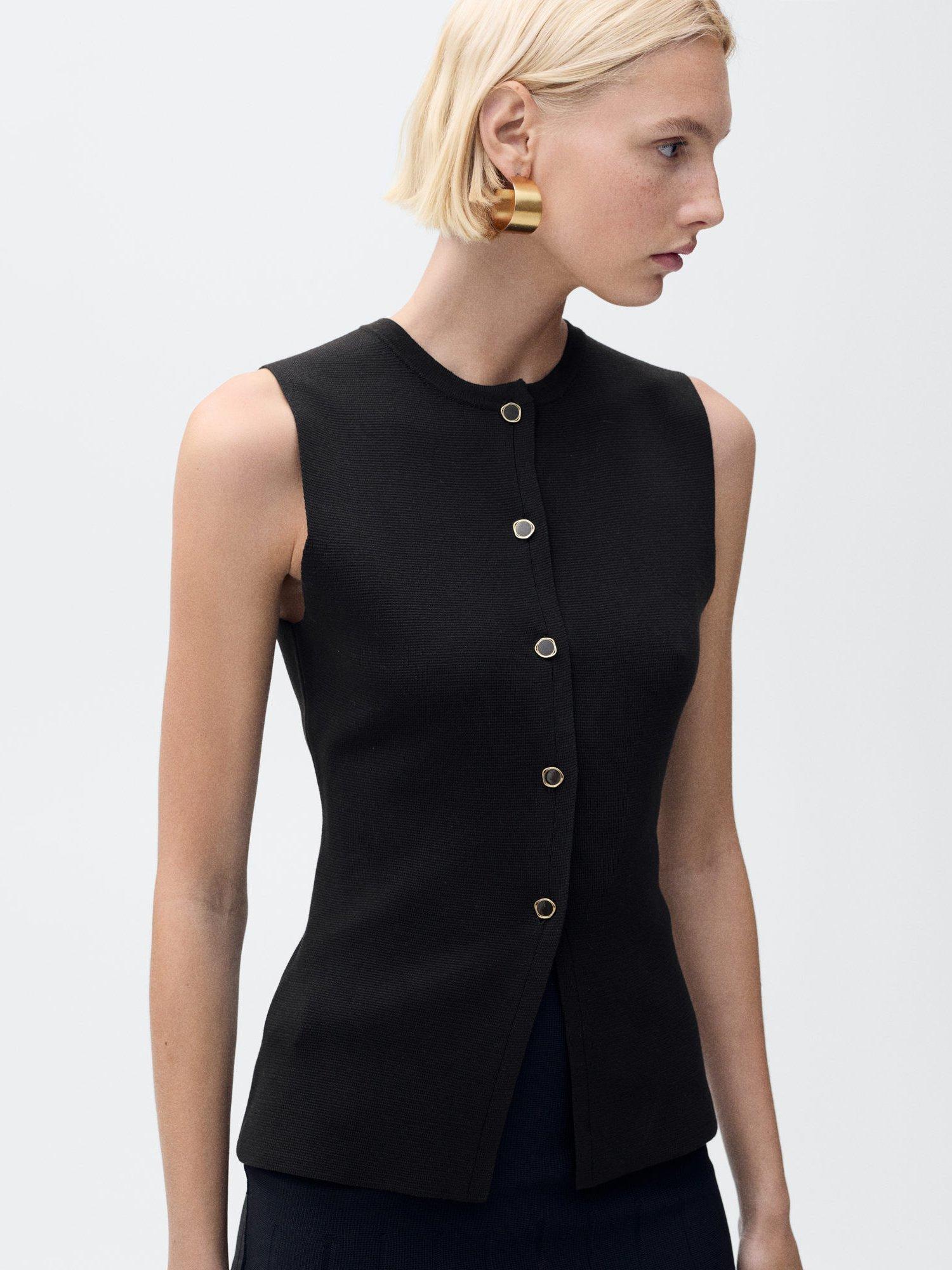Product image 1 of 8, which shows Mango Matilda Fine Knit Waistcoat, Dark Brown, XXS