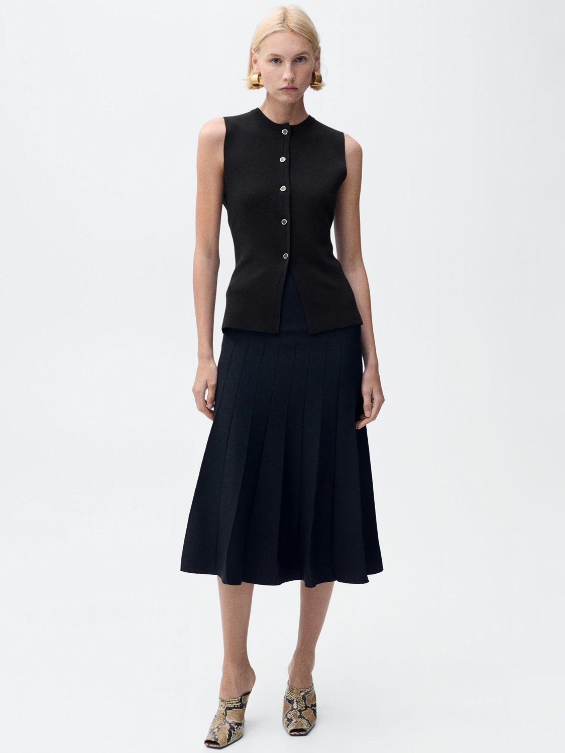 Product image 2 of 8, which shows Mango Matilda Fine Knit Waistcoat, Dark Brown, XXS