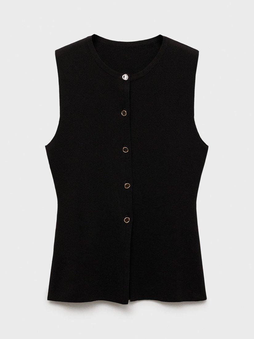 Product image 3 of 8, which shows Mango Matilda Fine Knit Waistcoat, Dark Brown, XXS