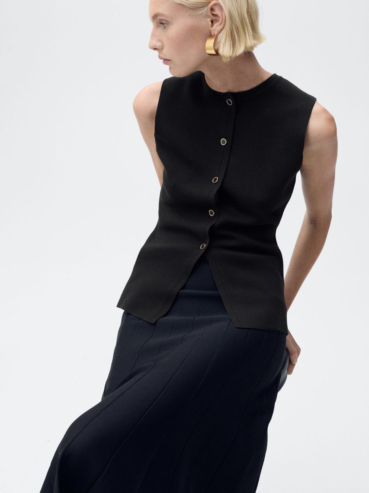 Product image 7 of 8, which shows Mango Matilda Fine Knit Waistcoat, Dark Brown, XXS