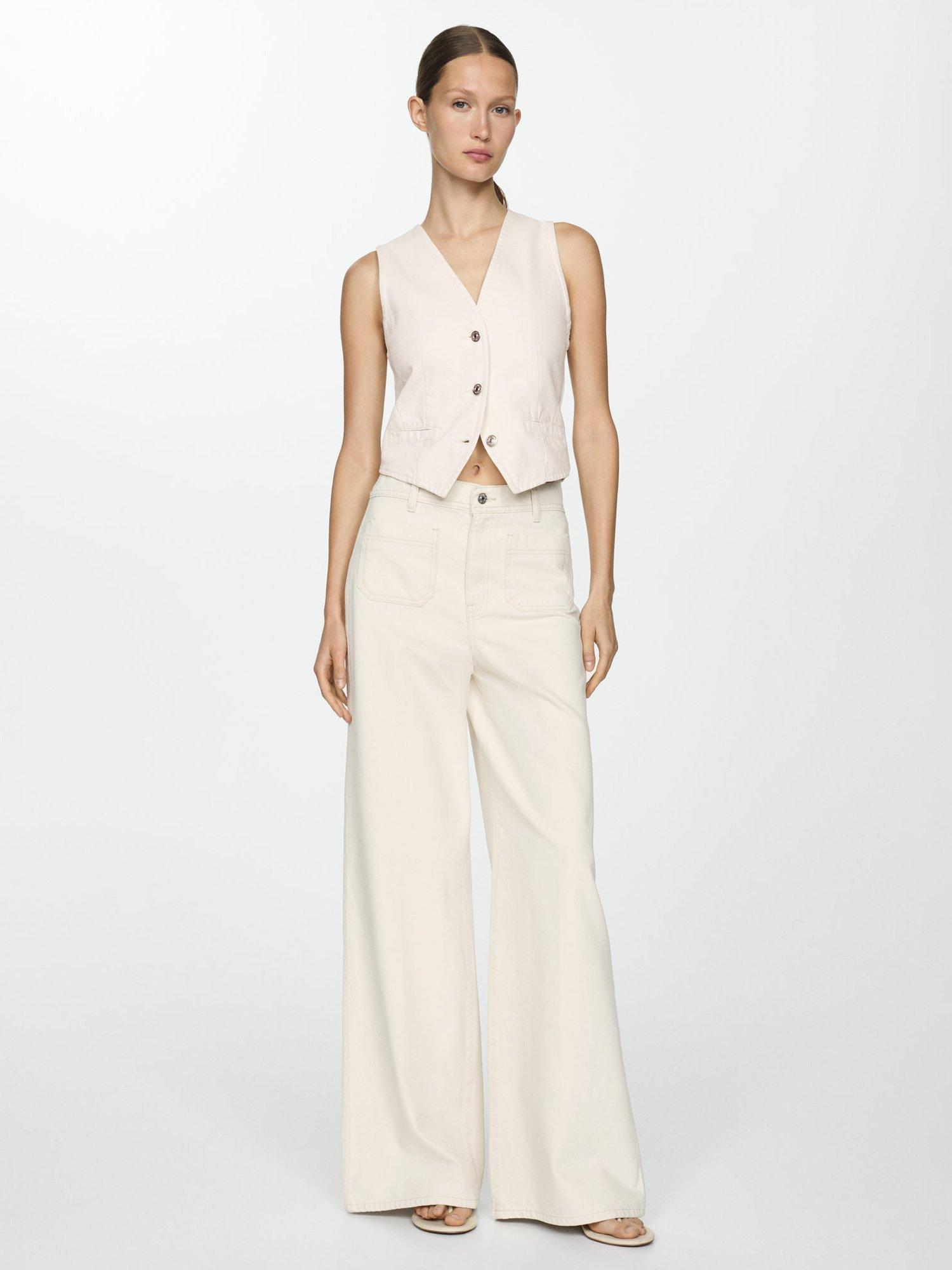 Mango Taylor Denim Waistcoat, Natural White