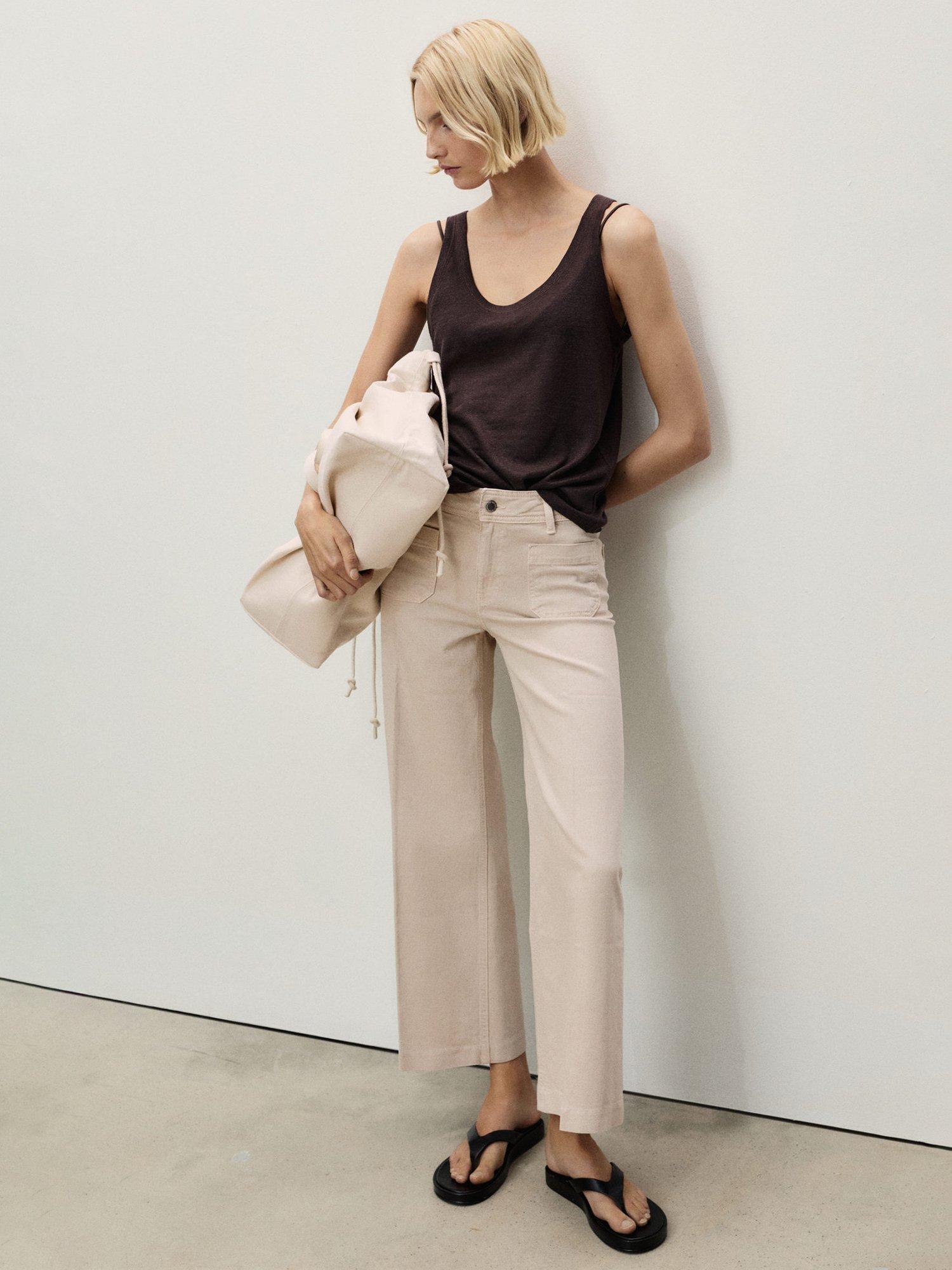 Product image 2 of 9, which shows Mango Jessie Cropped Wide Leg Jeans, Light Pastel Brown, 10