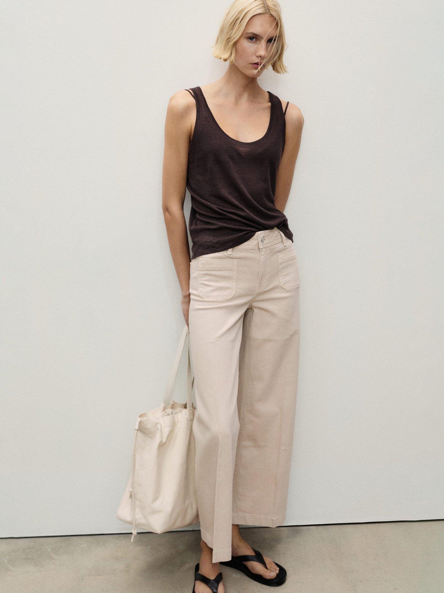 Product image 7 of 9, which shows Mango Jessie Cropped Wide Leg Jeans, Light Pastel Brown, 10