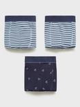 Mango Kids' Stripes and Boats Boxer Shorts, Pack of 3, Medium Blue