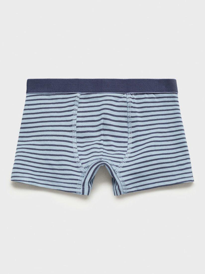 Product image 2 of 4, which shows Mango Kids' Stripes and Boats Boxer Shorts, Pack of 3, Medium Blue, 11-12 years