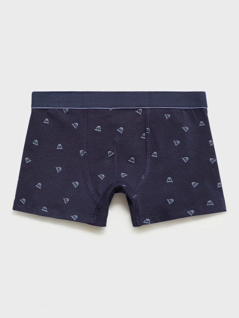 Product image 4 of 4, which shows Mango Kids' Stripes and Boats Boxer Shorts, Pack of 3, Medium Blue, 11-12 years
