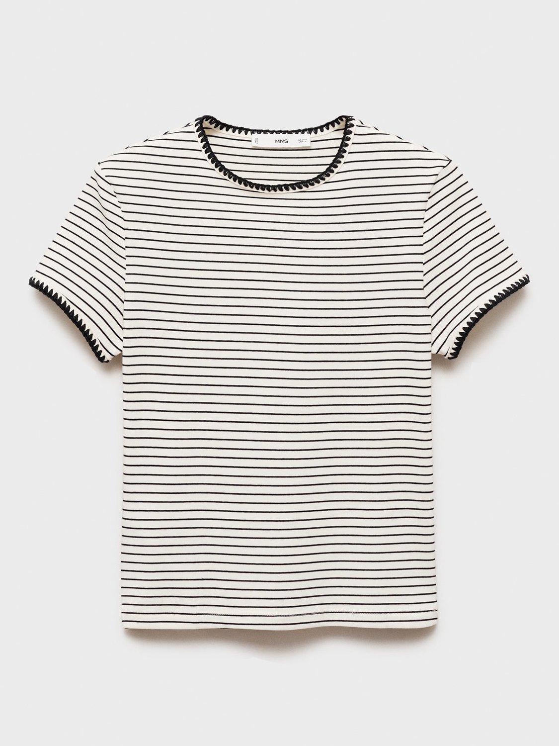 Product image 3 of 8, which shows Mango Lirio Cotton Stripe Print T-shirt, White/Multi, 14|16