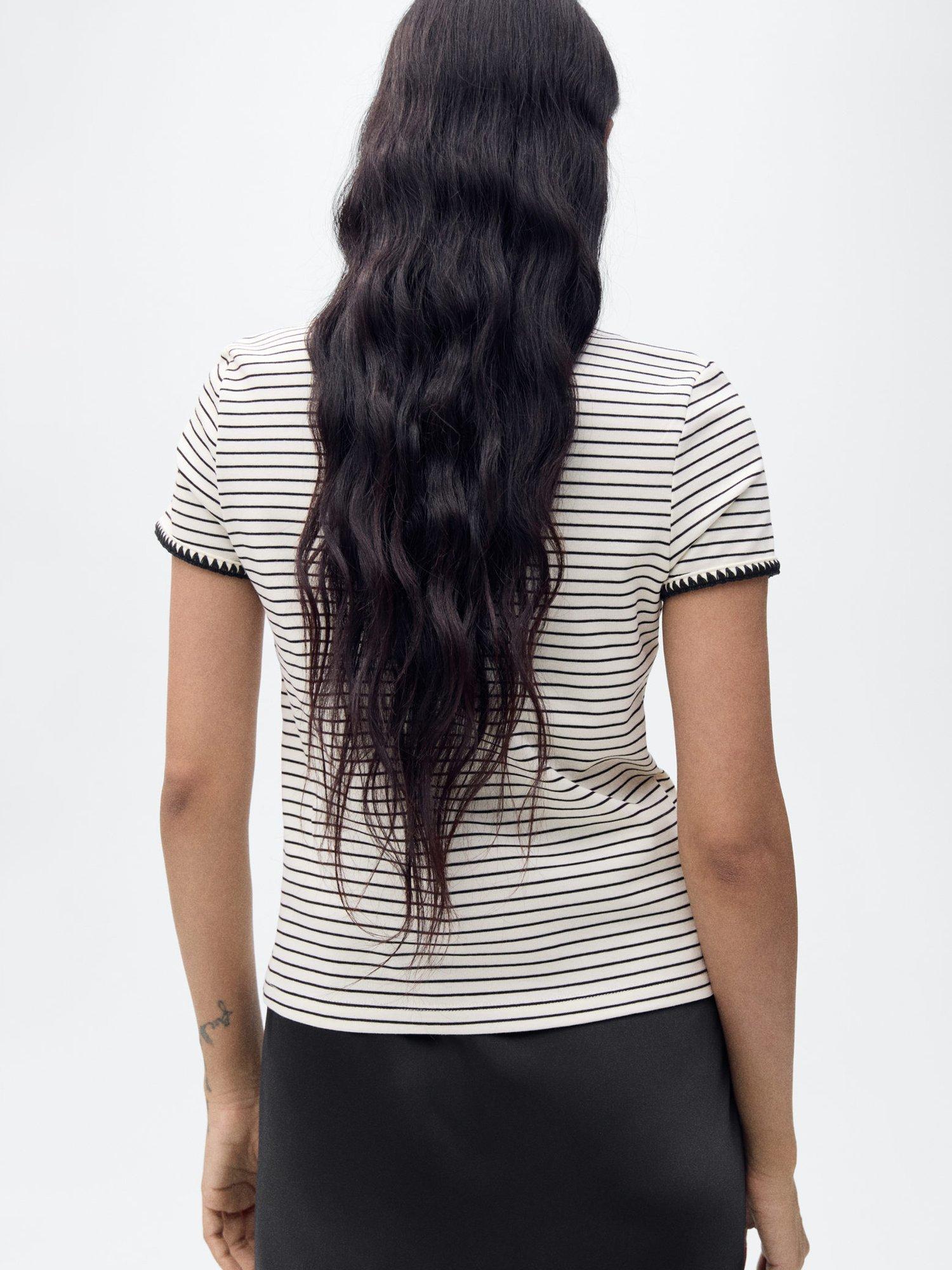 Product image 4 of 8, which shows Mango Lirio Cotton Stripe Print T-shirt, White/Multi, 14|16