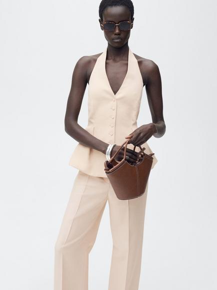 Mango Miso Straight Leg Trousers, Blush, Blush