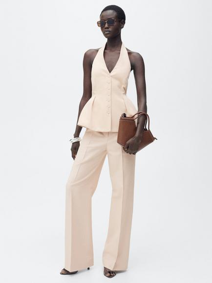 Mango Miso Straight Leg Trousers, Blush - view 2, Blush