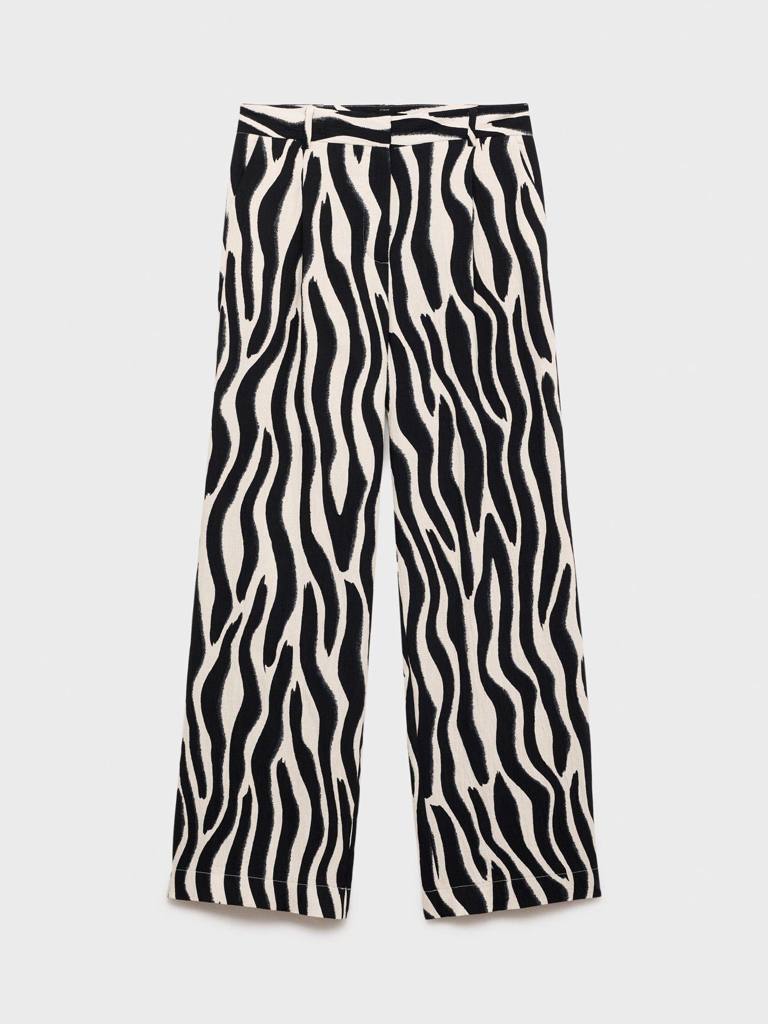 Product image 3 of 7, which shows Mango Nikita Zebra Straight Leg Trousers, Black/White, 6