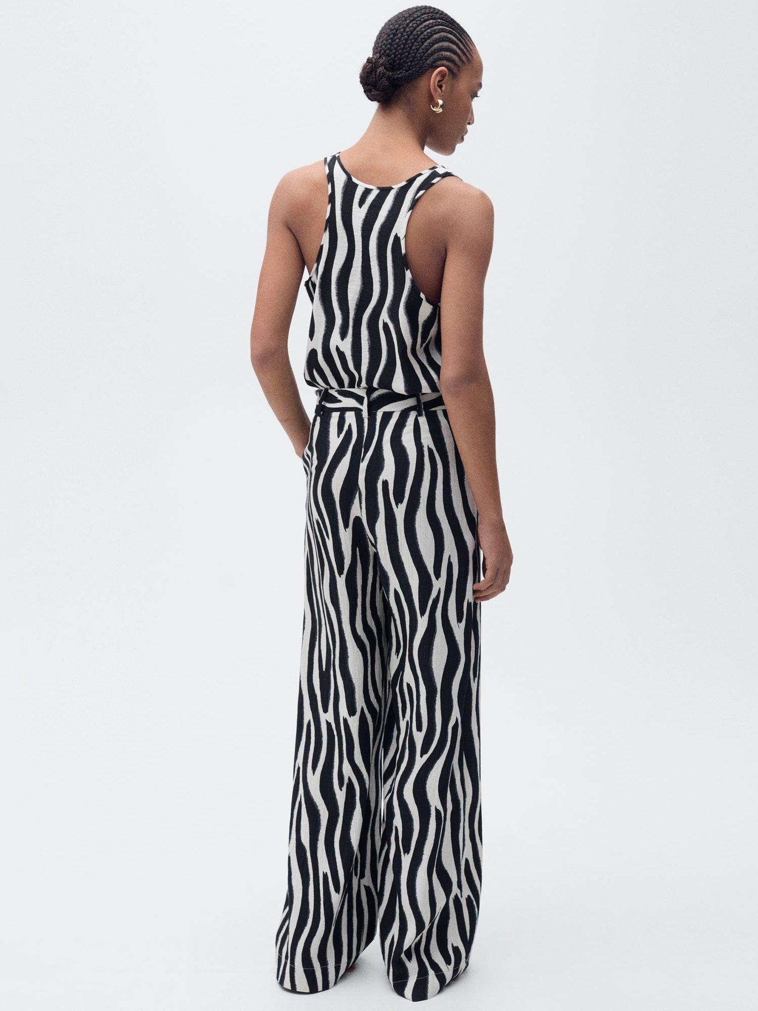 Product image 4 of 7, which shows Mango Nikita Zebra Straight Leg Trousers, Black/White, 6