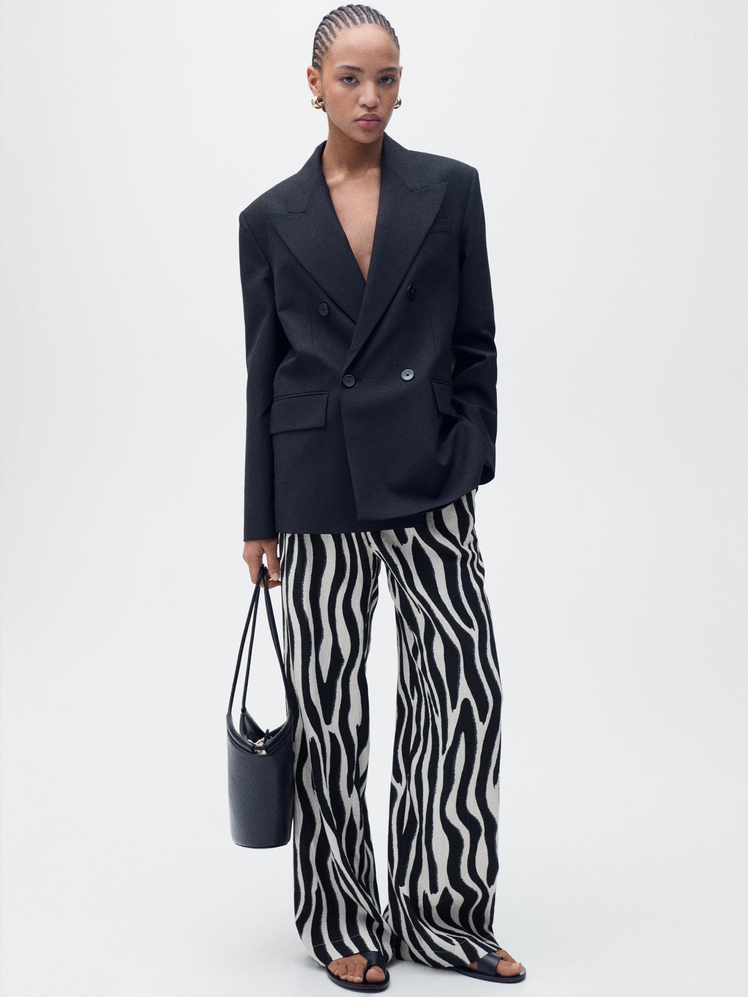 Product image 6 of 7, which shows Mango Nikita Zebra Straight Leg Trousers, Black/White, 6
