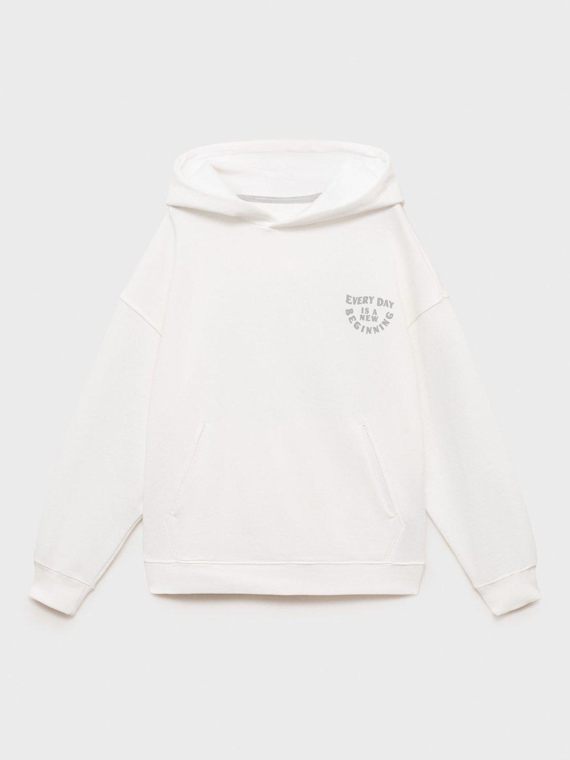 Product image 2 of 6, which shows Mango Kids' Salt Graphic Back Hoodie, Natural White, 11-12 years