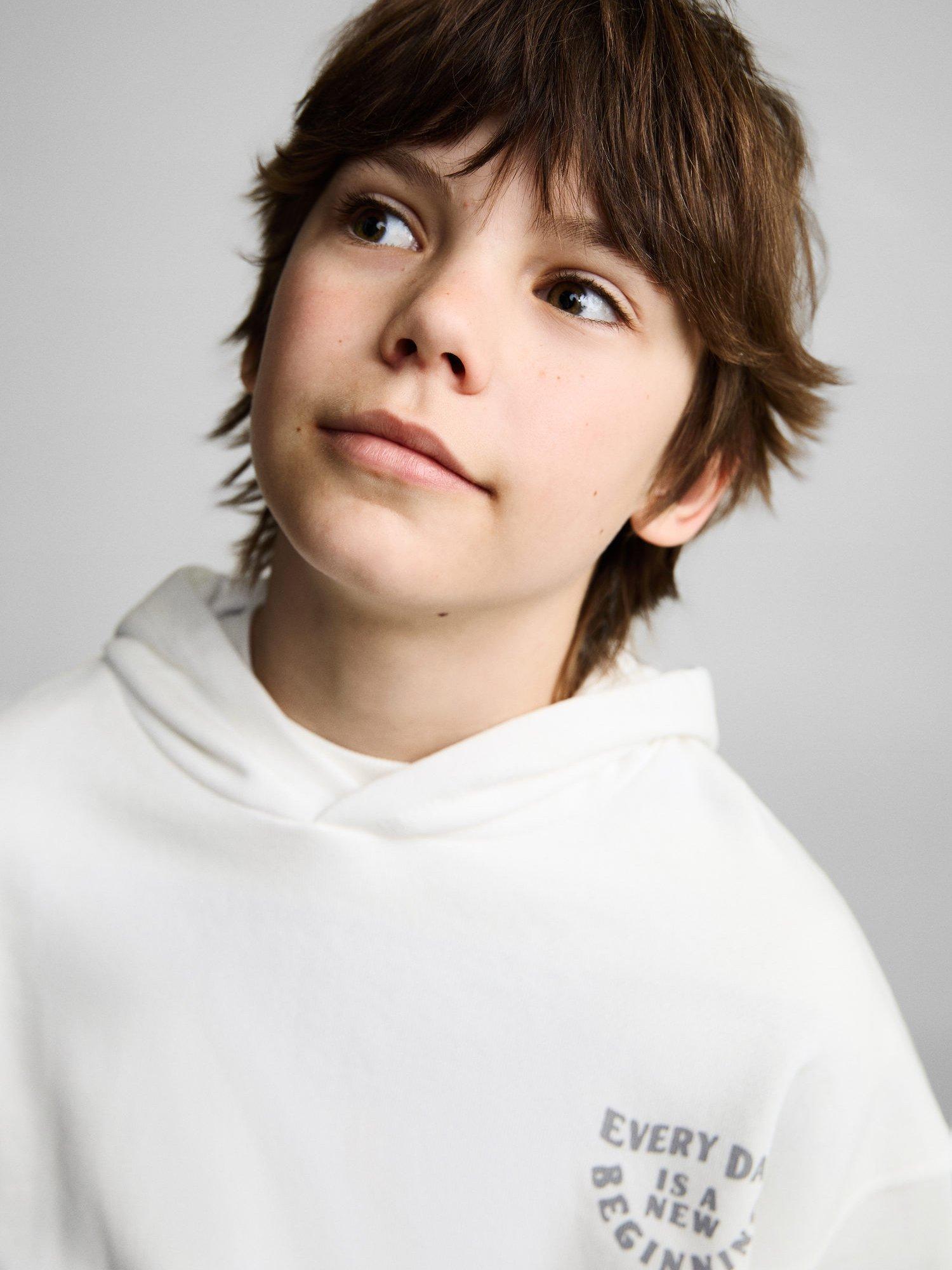 Product image 5 of 6, which shows Mango Kids' Salt Graphic Back Hoodie, Natural White, 11-12 years