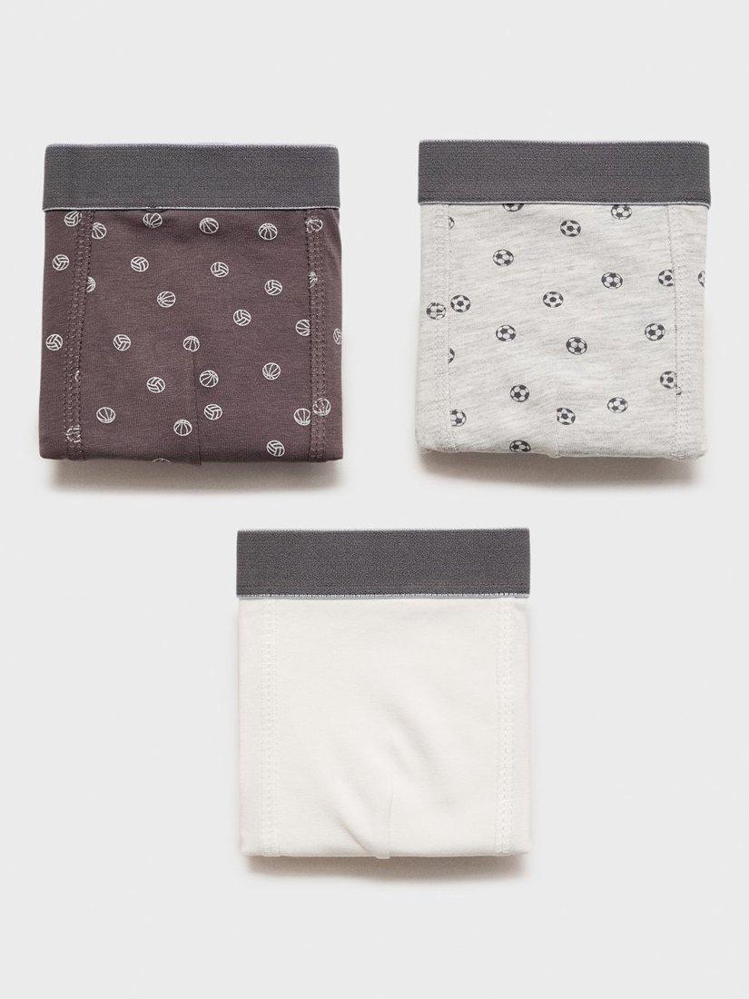 Product image 1 of 4, which shows Mango Kids' Football Boxer Shorts, Pack of 3, Medium Grey, 11-12 years